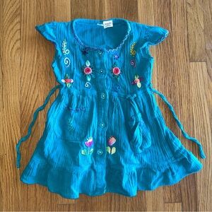 Baby girls 1 blue embroidered flower dress 100% cotton